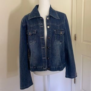 Yilukardan light denim jacket w/sequins/beads Lg.